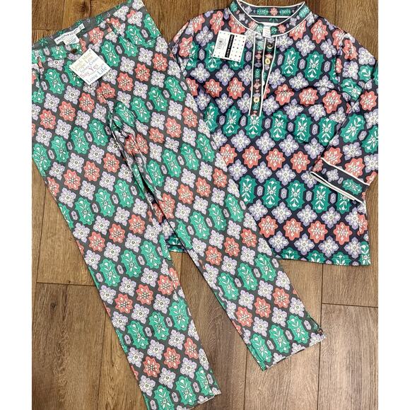 NEW Gretchen Scott Floral Haveli Grey Goddess Mandarin Top Pants Outfit Set XXL - Picture 1 of 4